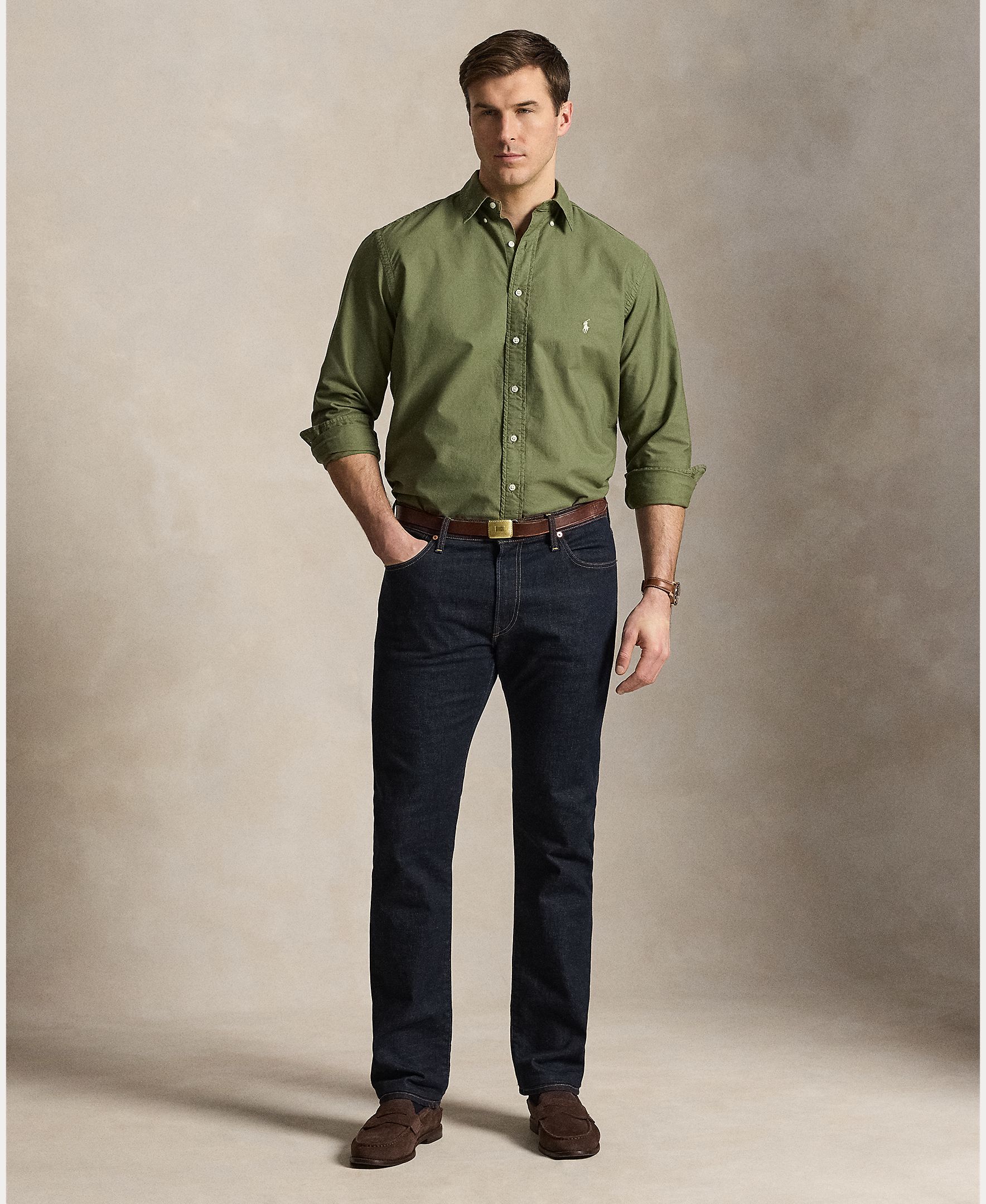 Camisa Oxford Classic Fit Tamanhos Grandes Verde pardo-8