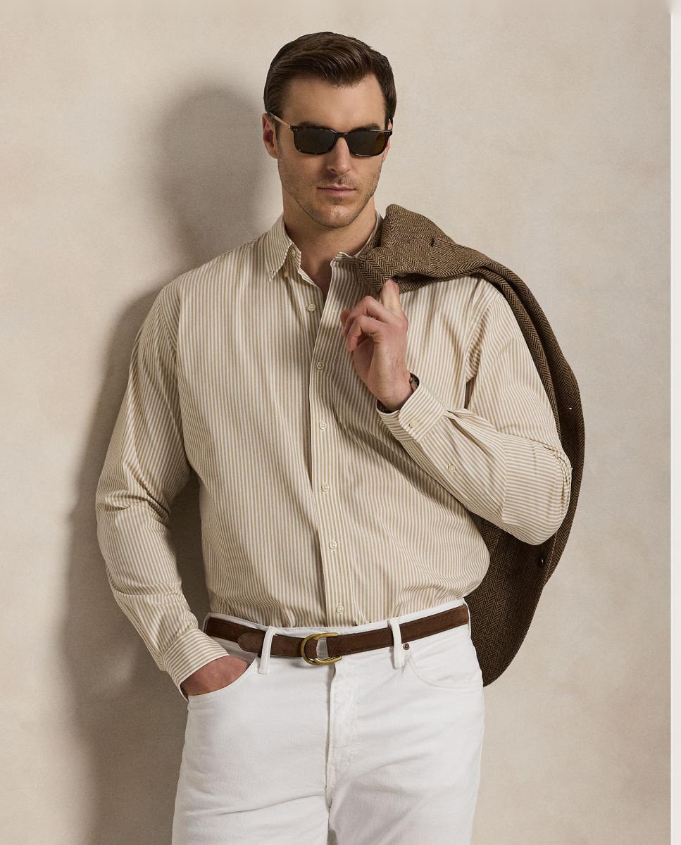 Camisa Classic Fit Tamanhos Grandes em Popelina Bege-5