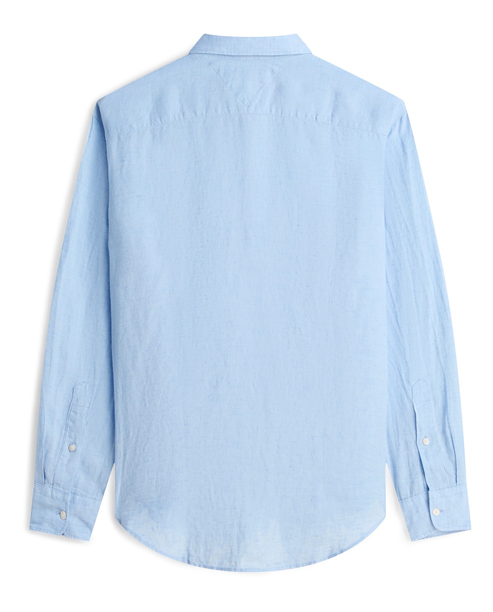 Camisa de Linho com Manga Comprida Tamanhos Grandes Azul-claro-2