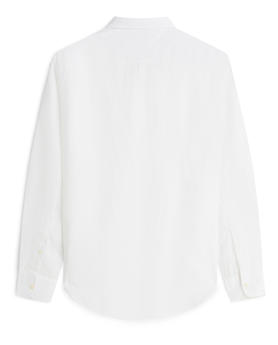Camisa de Linho com Manga Comprida Tamanhos Grandes Branco-2