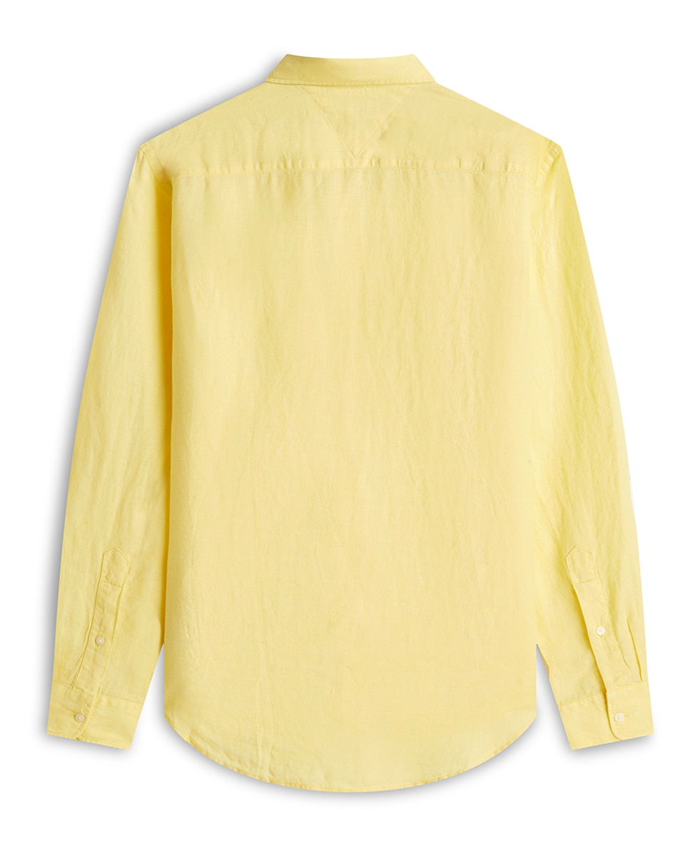 Camisa de Linho com Manga Comprida Tamanhos Grandes Amarelo-2