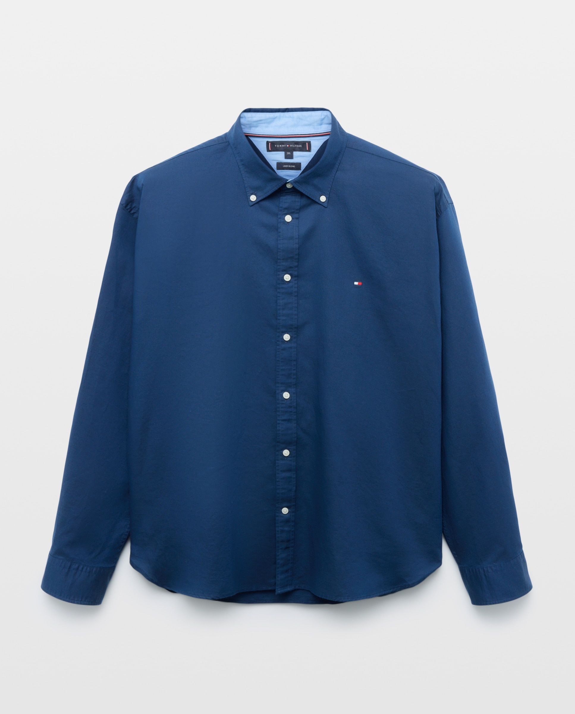 Camisa de Manga Comprida em Mistura de Linho Tamanhos Grandes Azul-marinho-4