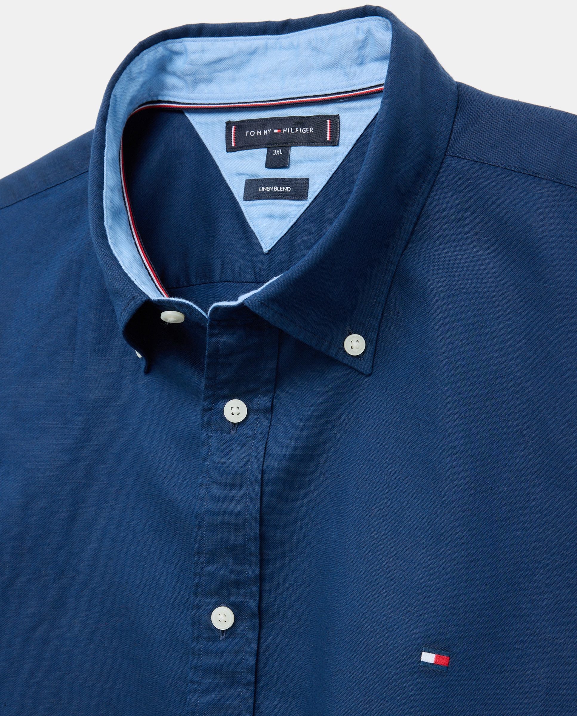 Camisa de Manga Comprida em Mistura de Linho Tamanhos Grandes Azul-marinho-5
