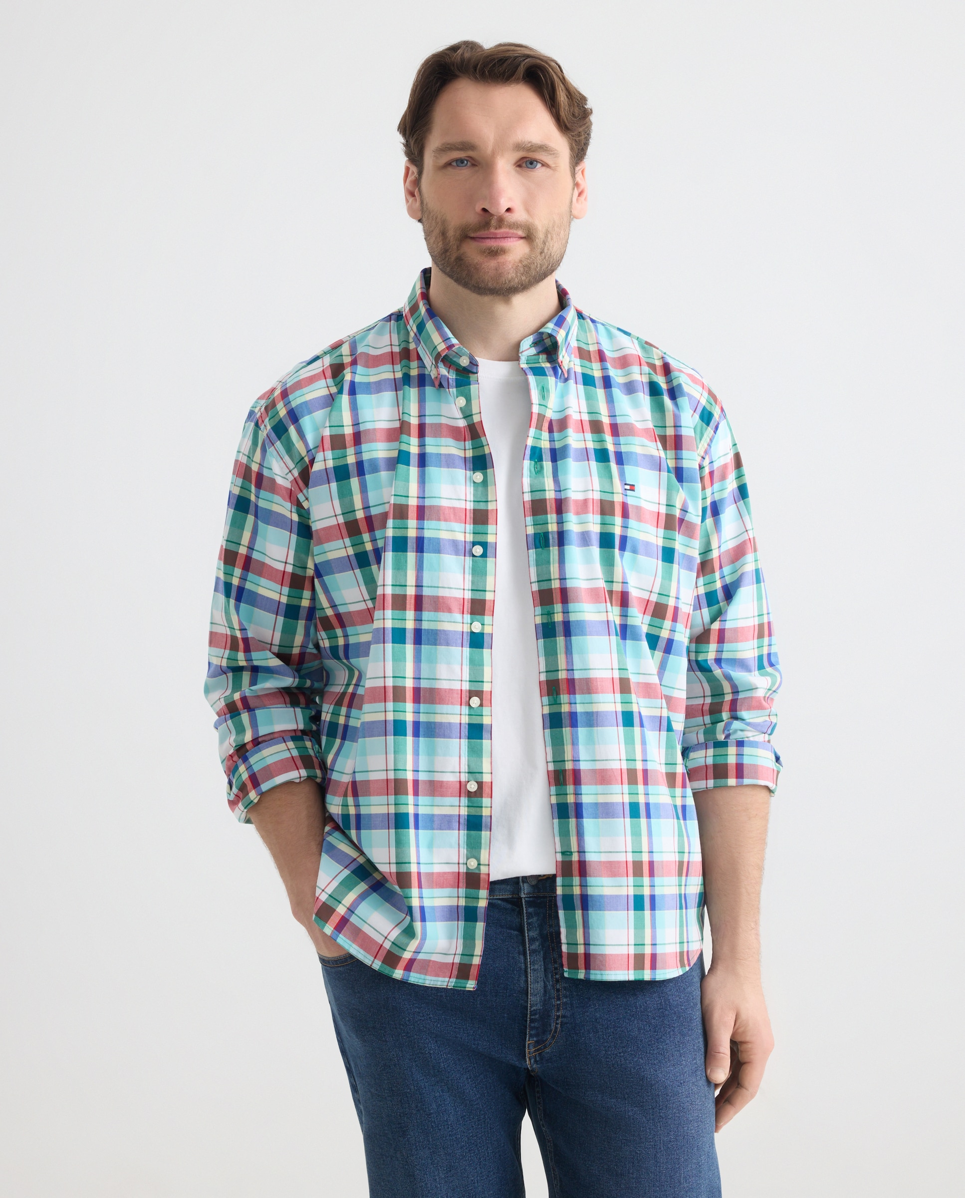 Camisa de Popelina com Manga Comprida Tamanhos Grandes Multicolor-1