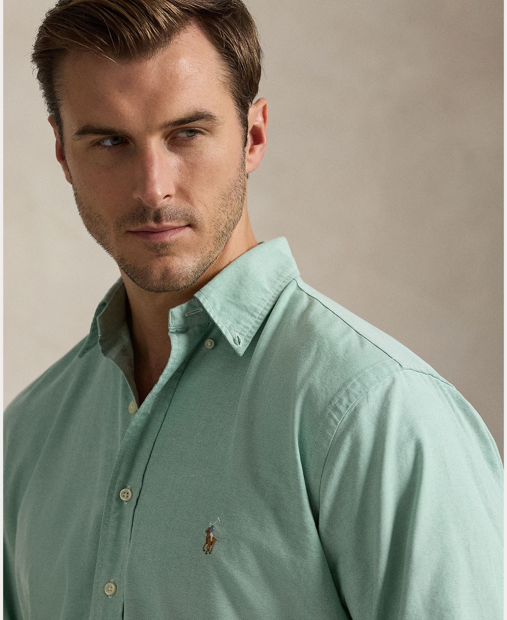 Camisa Oxford de Algodão Tamanhos Grandes Verde Água-4