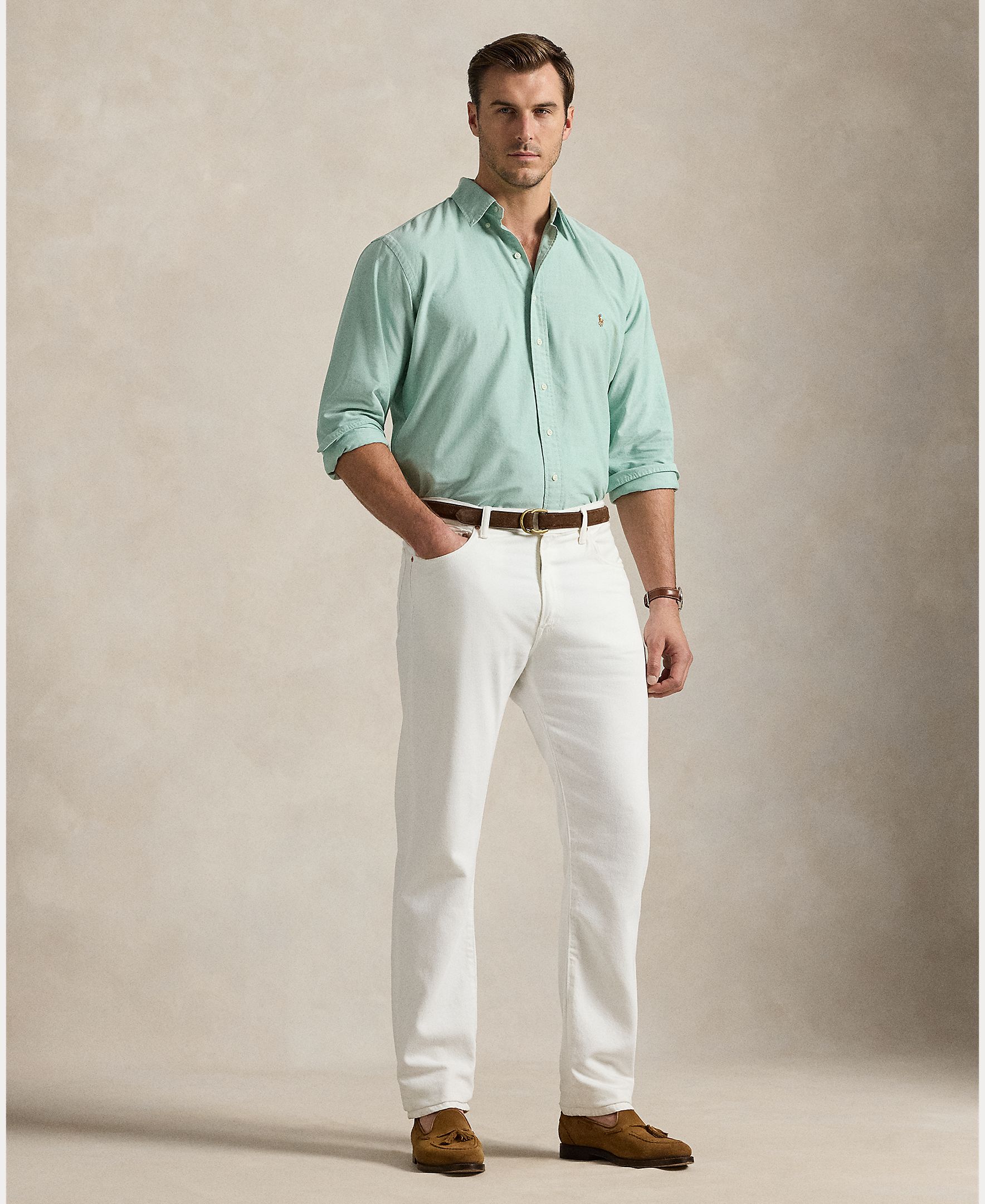 Camisa Oxford de Algodão Tamanhos Grandes Verde Água-7