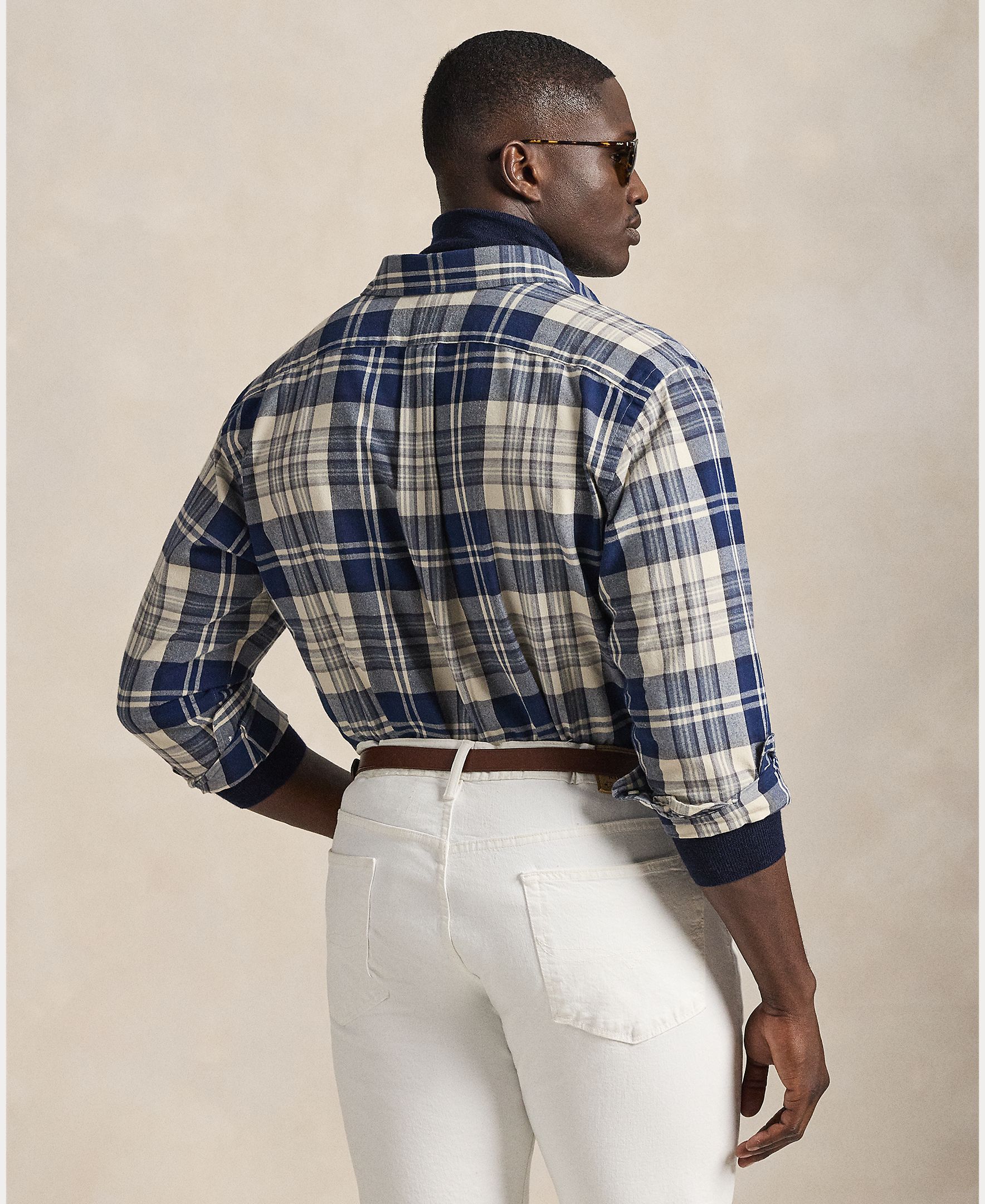 Camisa Oxford Classic Fit Tamanhos Grandes Azul / Bege-3