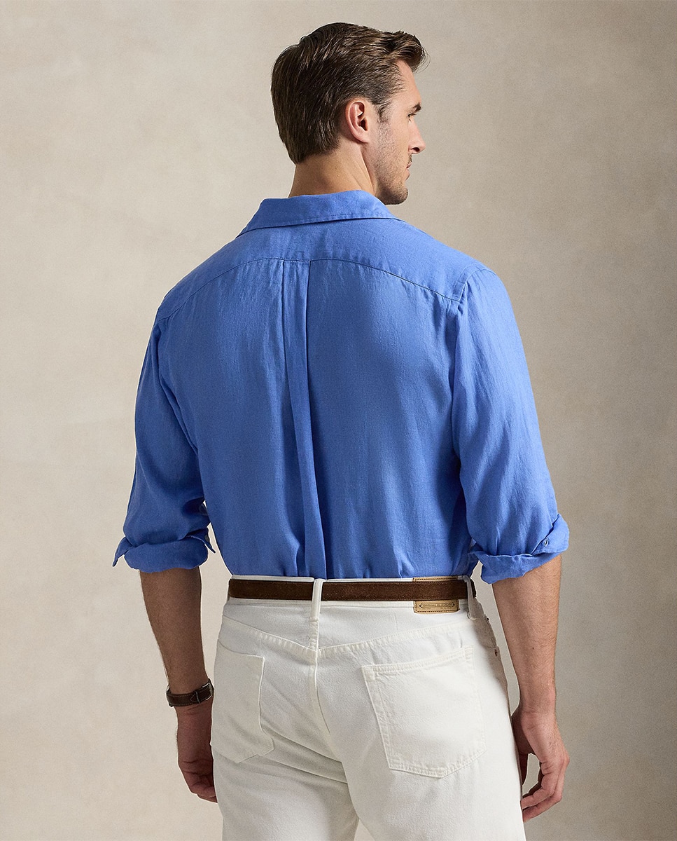 Camisa de Linho Classic Fit Azul Céu-3