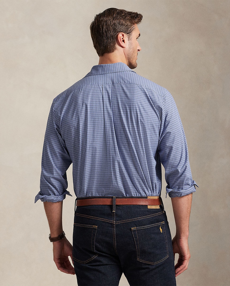 Camisa Custom Fit de Popelina Elástica Azul-porcelana-3