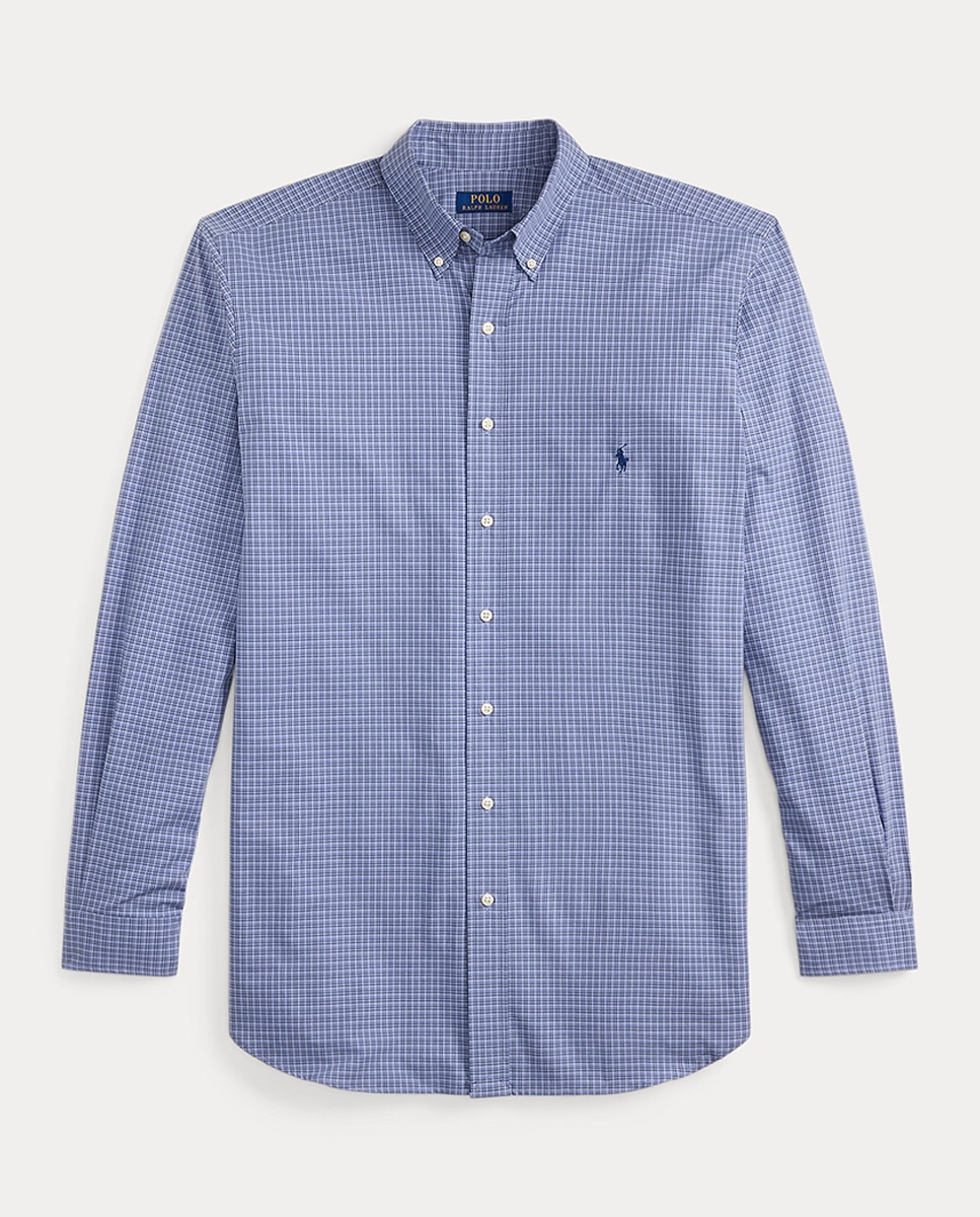 Camisa Custom Fit de Popelina Elástica Azul-porcelana-5
