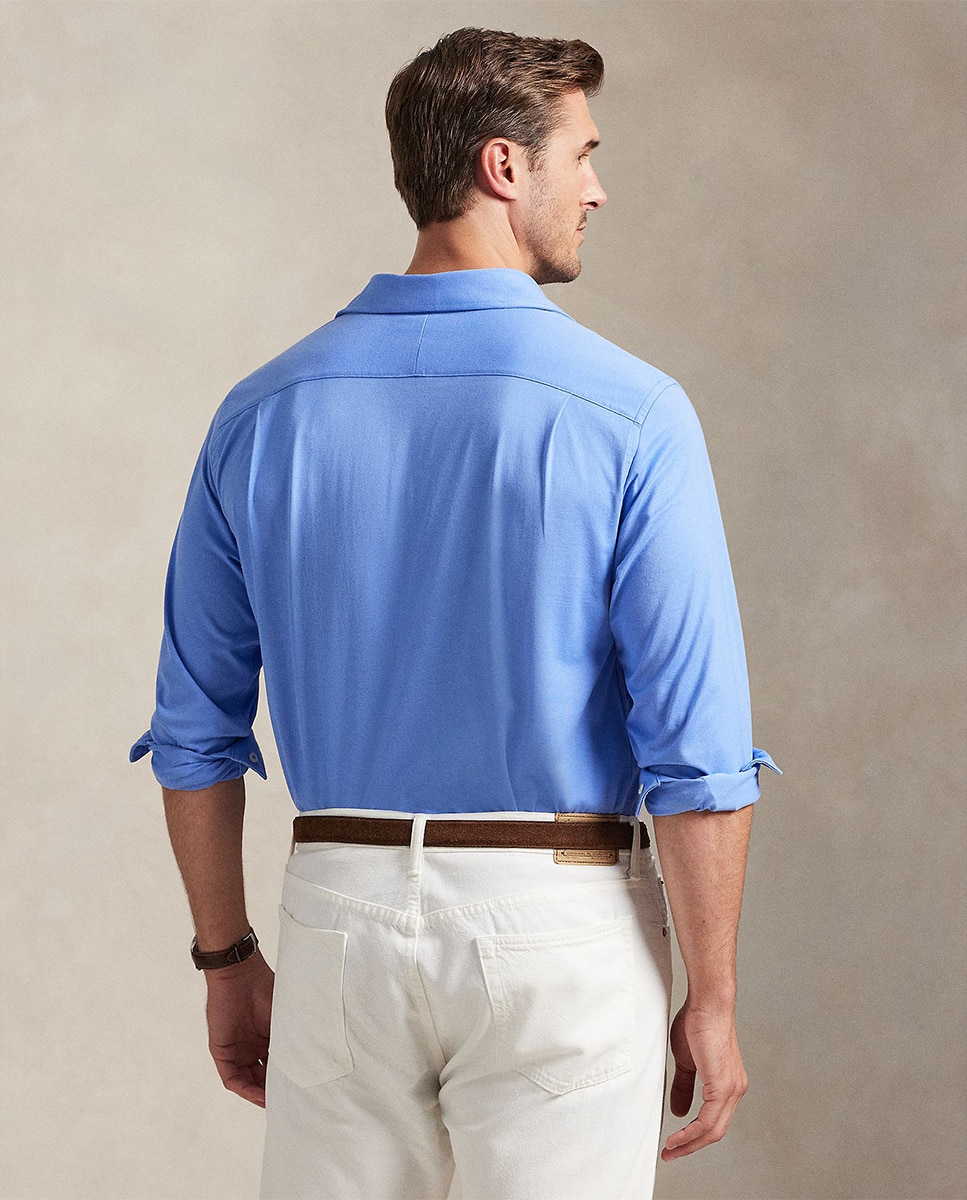 Camisa de Malha com Gola Italiana Tamanhos Grandes Azul-2