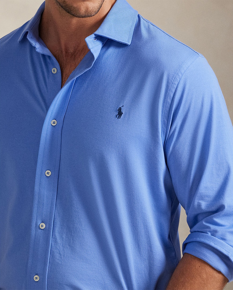 Camisa de Malha com Gola Italiana Tamanhos Grandes Azul-3