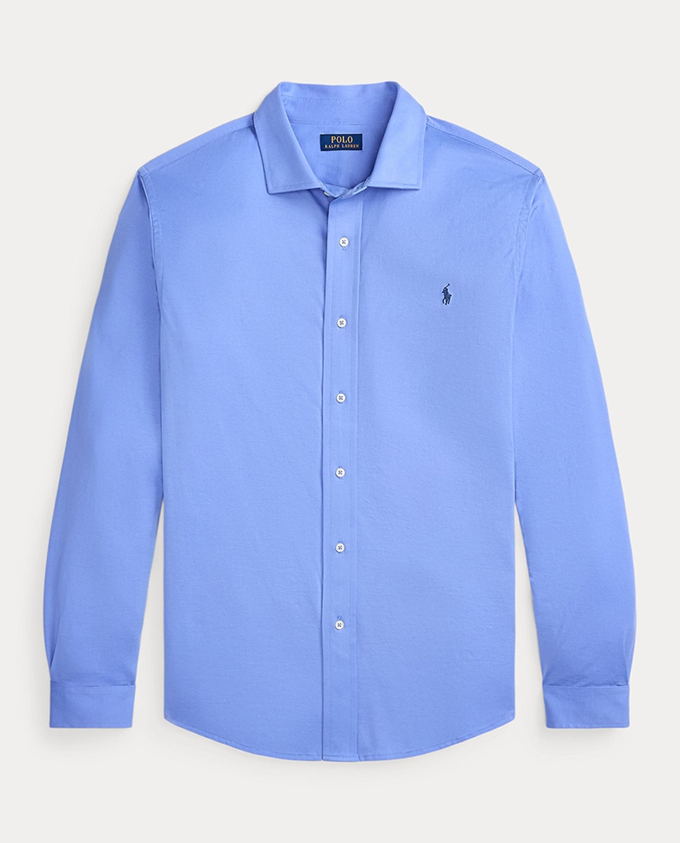 Camisa de Malha com Gola Italiana Tamanhos Grandes Azul-4