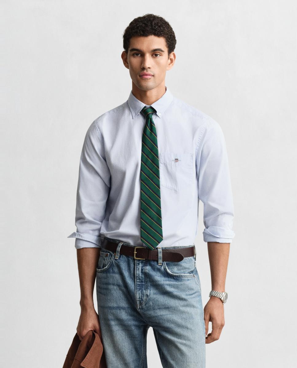 Camisa Regular Tamanhos Grandes com Manga Comprida Azul-1