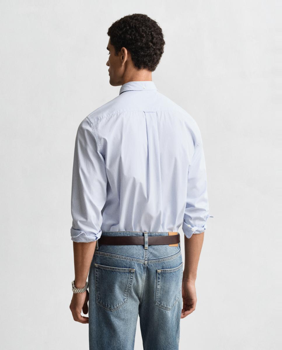 Camisa Regular Tamanhos Grandes com Manga Comprida Azul-2