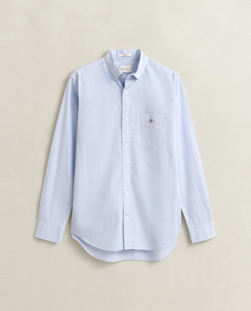 Camisa Regular Tamanhos Grandes com Manga Comprida Azul-4