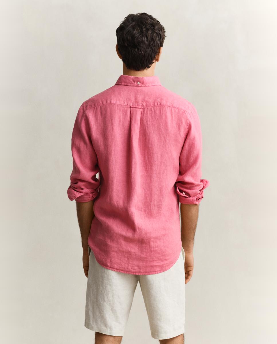 Camisa de Linho e com Manga Comprida Tamanhos Grandes Rosa-2
