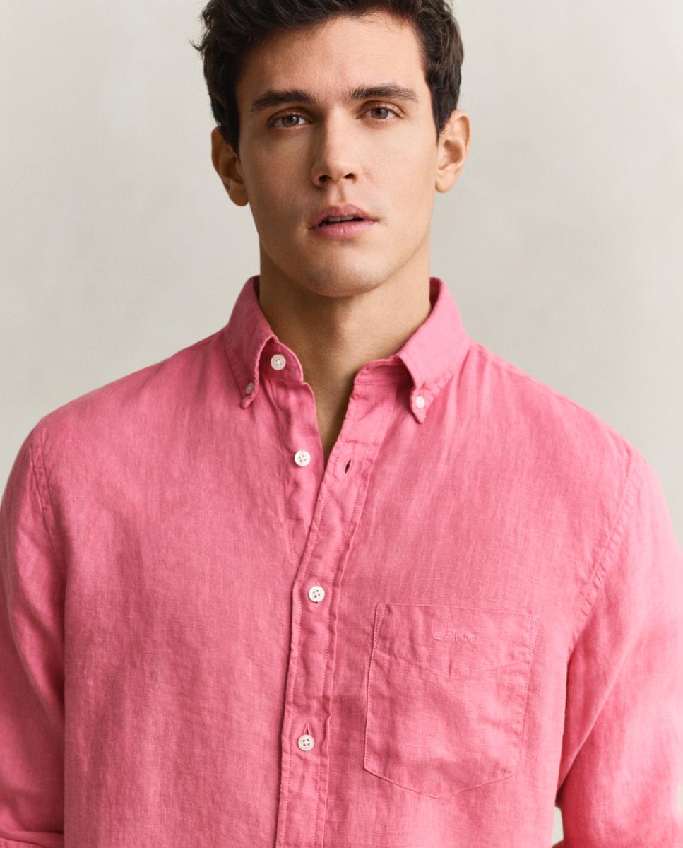 Camisa de Linho e com Manga Comprida Tamanhos Grandes Rosa-3