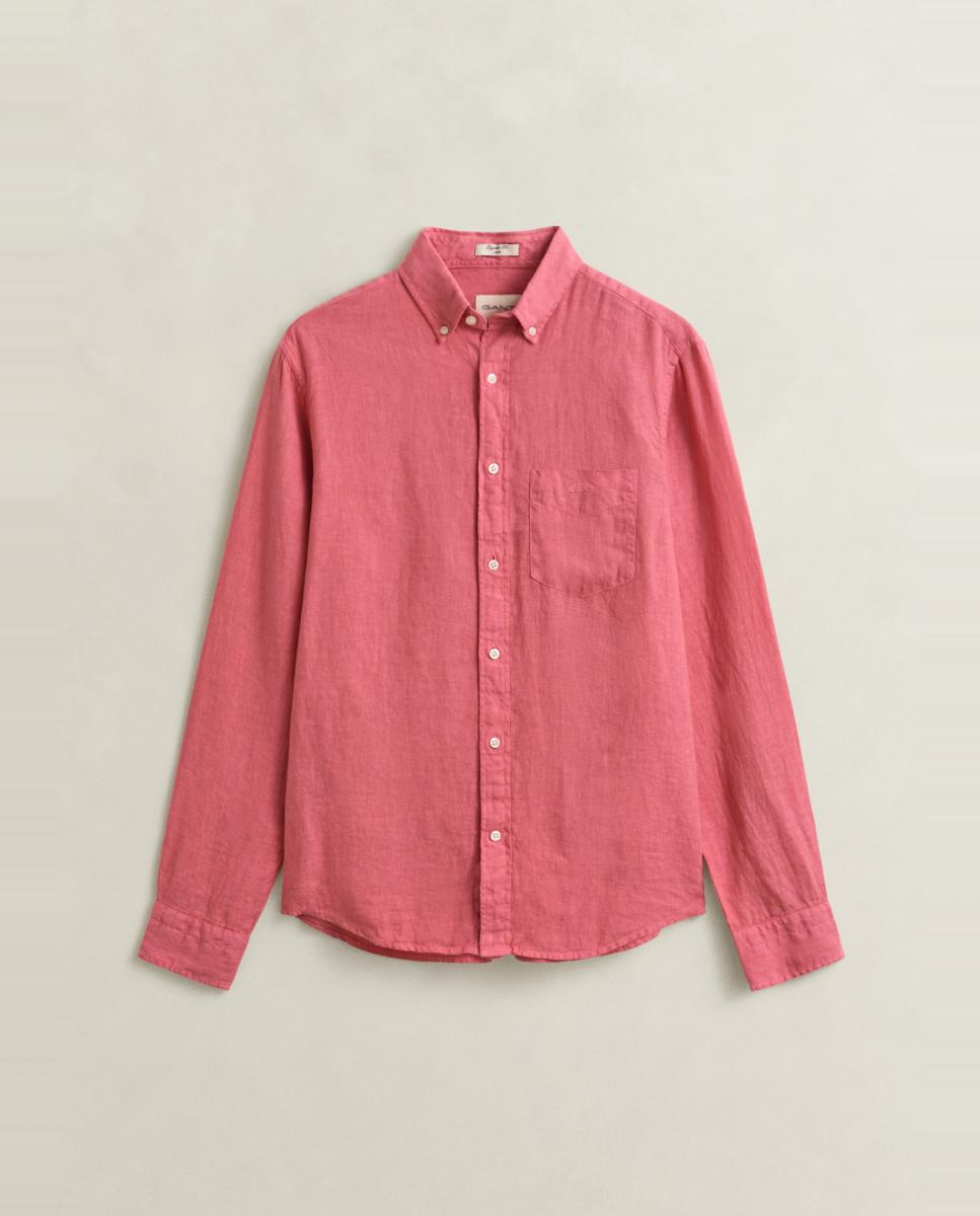 Camisa de Linho e com Manga Comprida Tamanhos Grandes Rosa-4