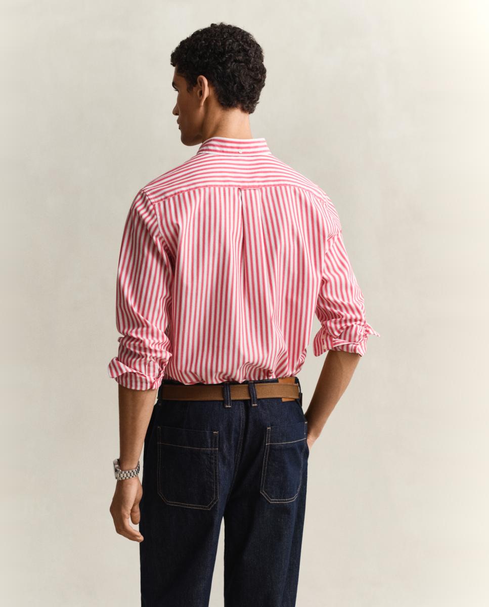 Camisa Tamanhos Grandes de Manga Comprida com Desenho às Riscas Vermelho-2