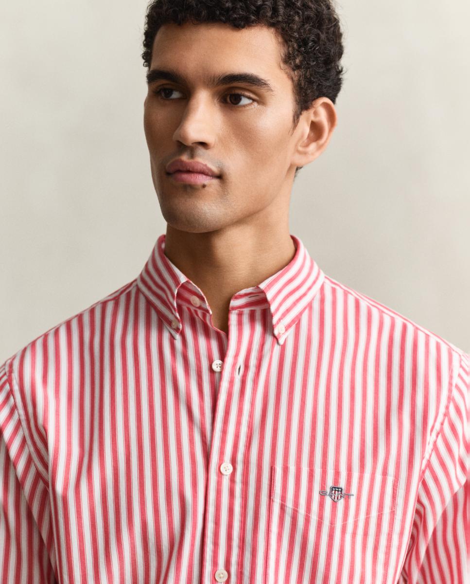 Camisa Tamanhos Grandes de Manga Comprida com Desenho às Riscas Vermelho-3