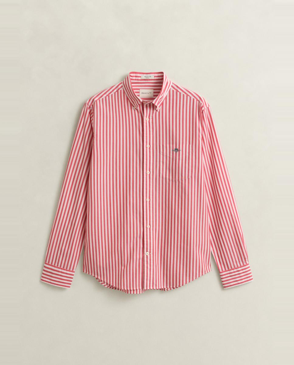 Camisa Tamanhos Grandes de Manga Comprida com Desenho às Riscas Vermelho-4