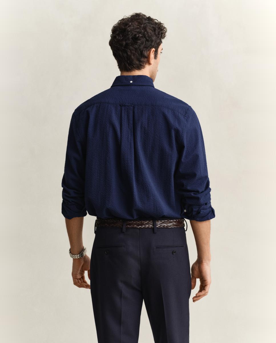 Camisa Regular de Algodão Tamanhos Grandes Azul-2