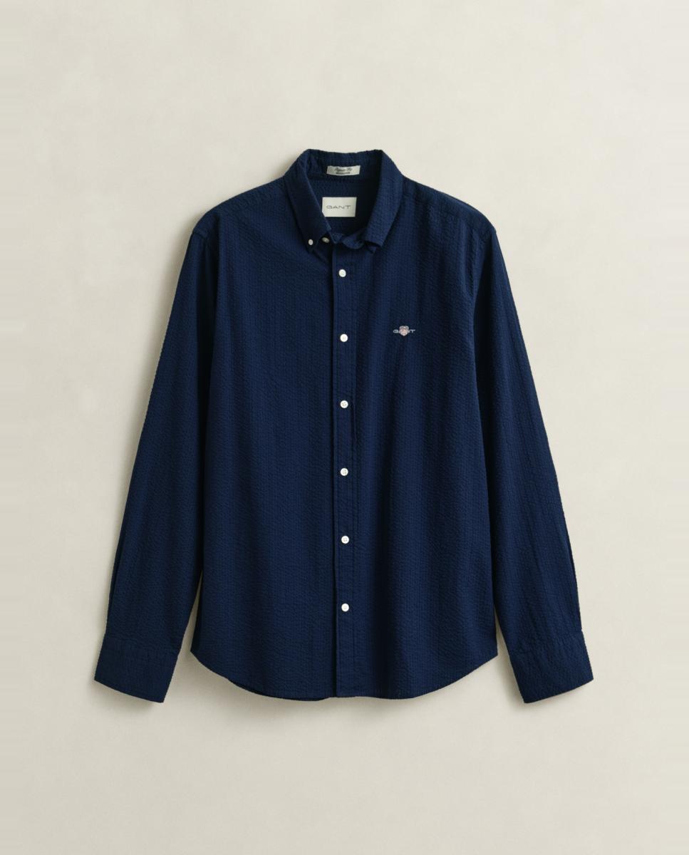 Camisa Regular de Algodão Tamanhos Grandes Azul-4