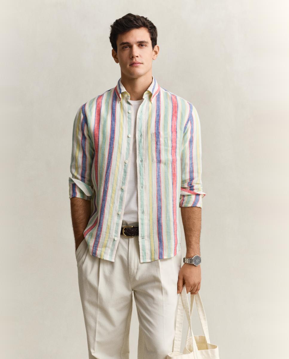 Imagem 0 de Camisa Tamanhos Grandes de Manga Comprida com Desenho às Riscas