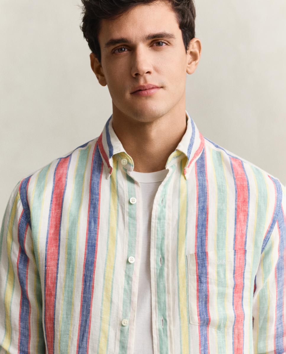 Camisa Tamanhos Grandes de Manga Comprida com Desenho às Riscas Multicolor-3