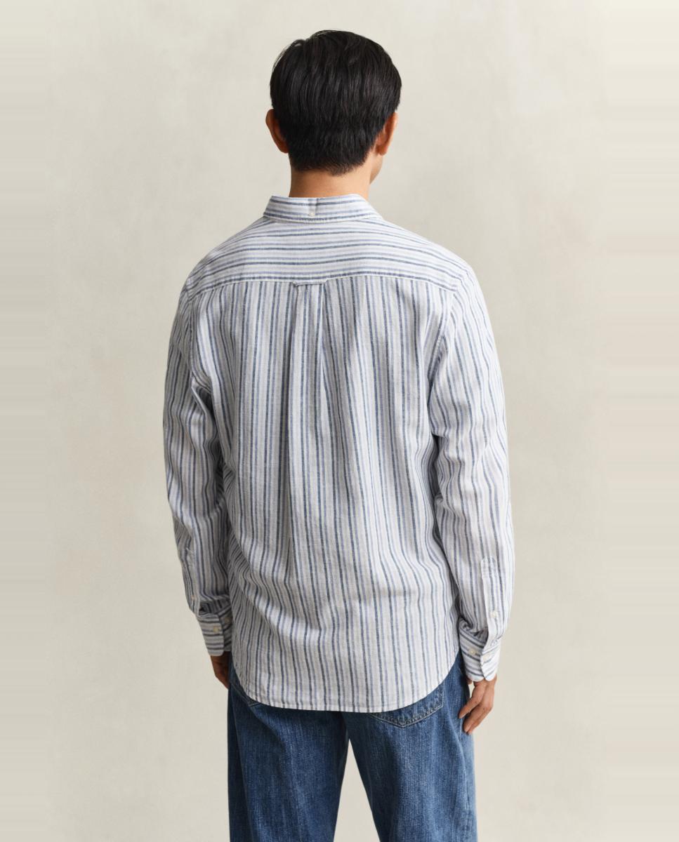 Camisa Tamanhos Grandes de Manga Comprida com Desenho às Riscas Azul-2