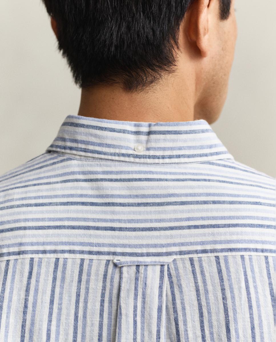 Camisa Tamanhos Grandes de Manga Comprida com Desenho às Riscas Azul-3