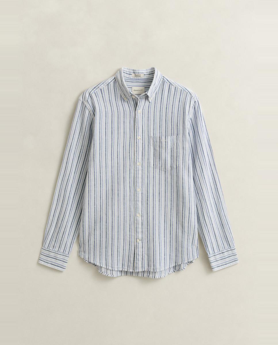 Camisa Tamanhos Grandes de Manga Comprida com Desenho às Riscas Azul-4