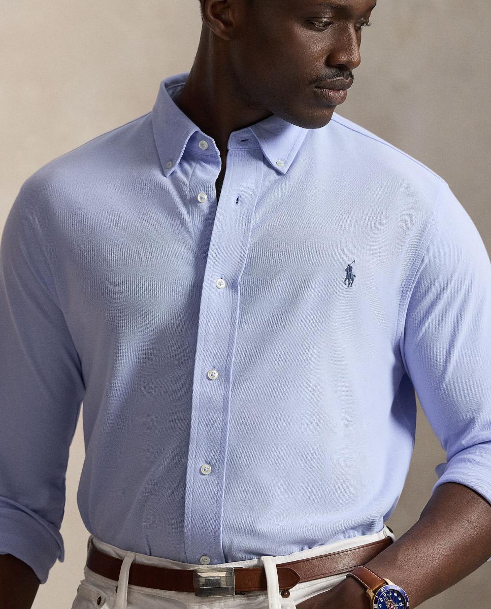 Camisa de Homem de Piqué Ultraligeiro, Tamanhos Grandes Azul pálido-4
