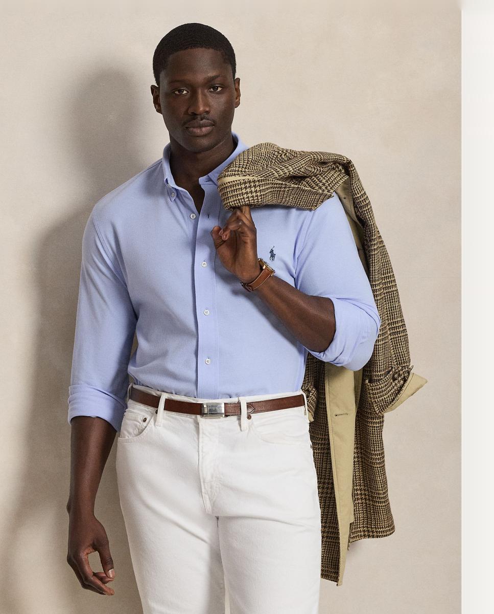 Camisa de Homem de Piqué Ultraligeiro, Tamanhos Grandes Azul pálido-5