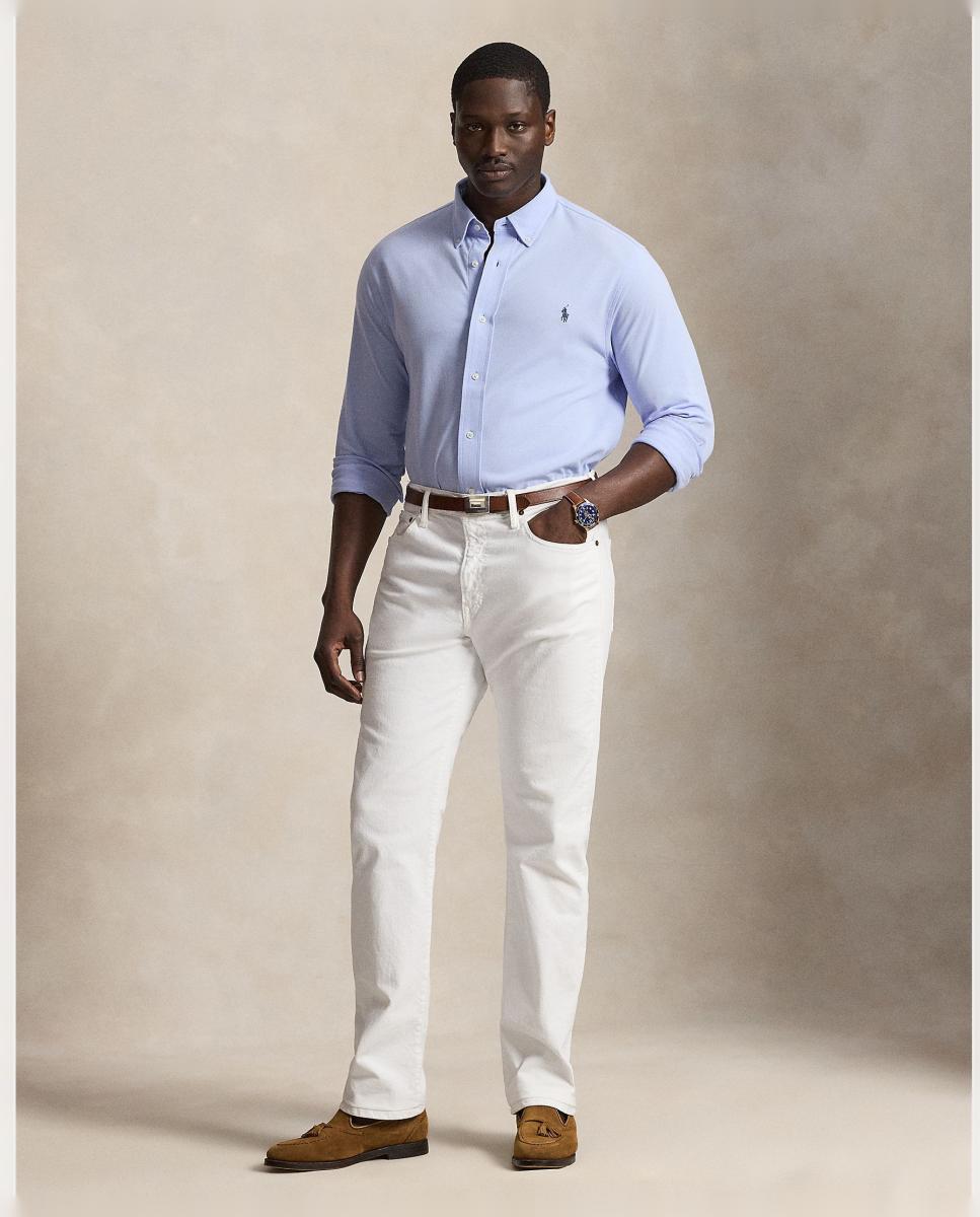 Camisa de Homem de Piqué Ultraligeiro, Tamanhos Grandes Azul pálido-7