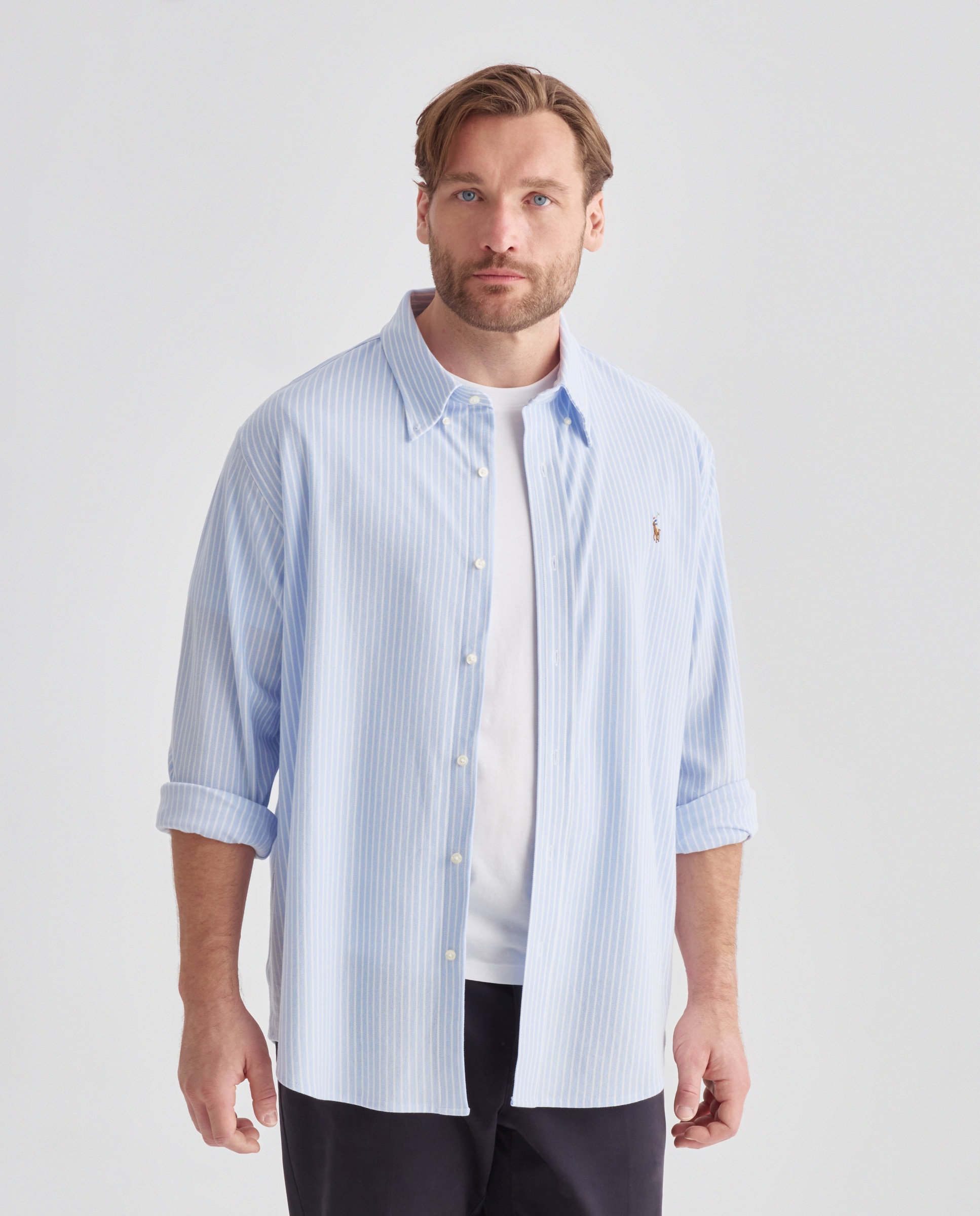 Imagen 1 de Camisa Oxford de hombre de algodón tallas grandes Azul claro