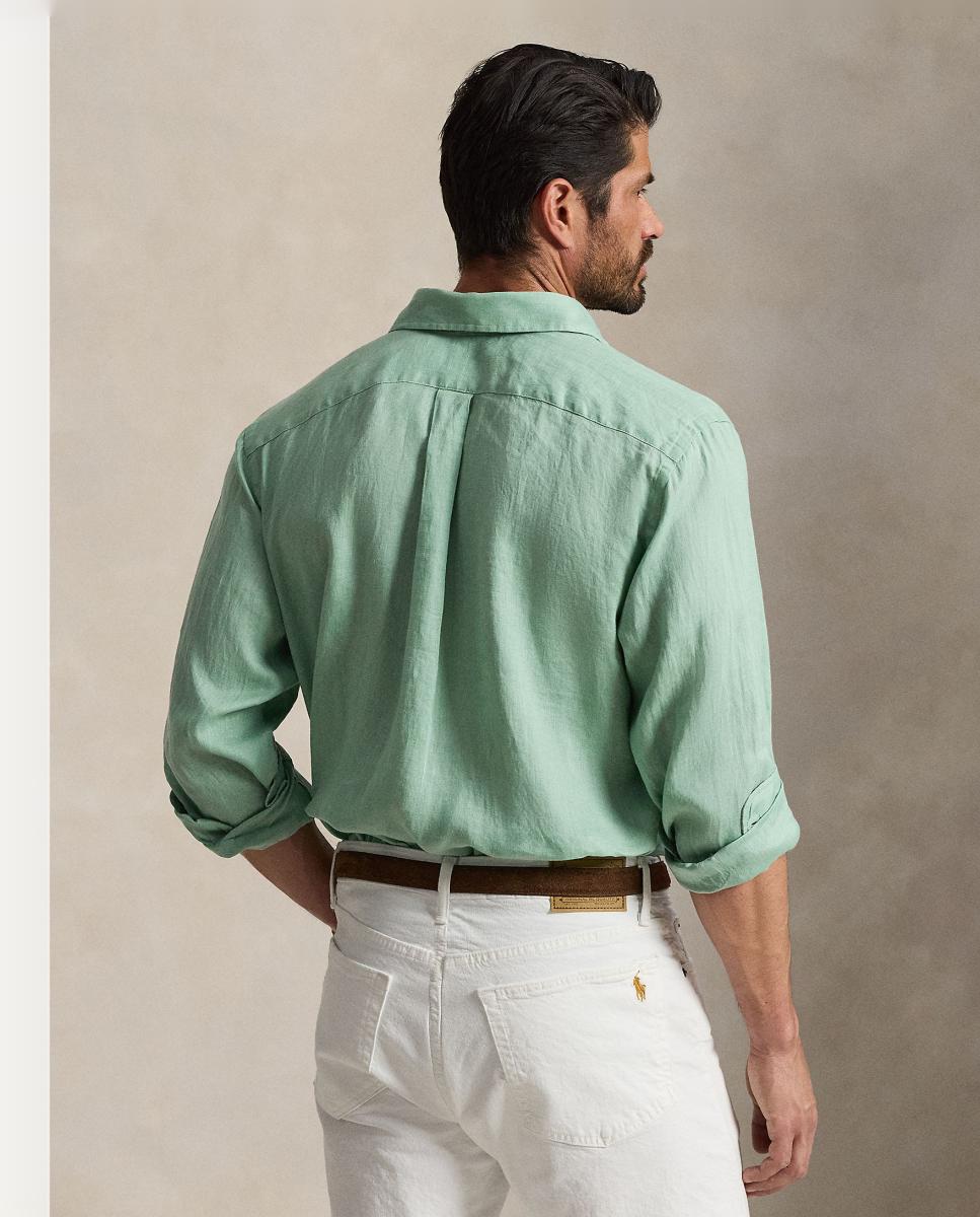 Camisa de Linho Classic Fit Tamanhos Grandes Verde-menta-3