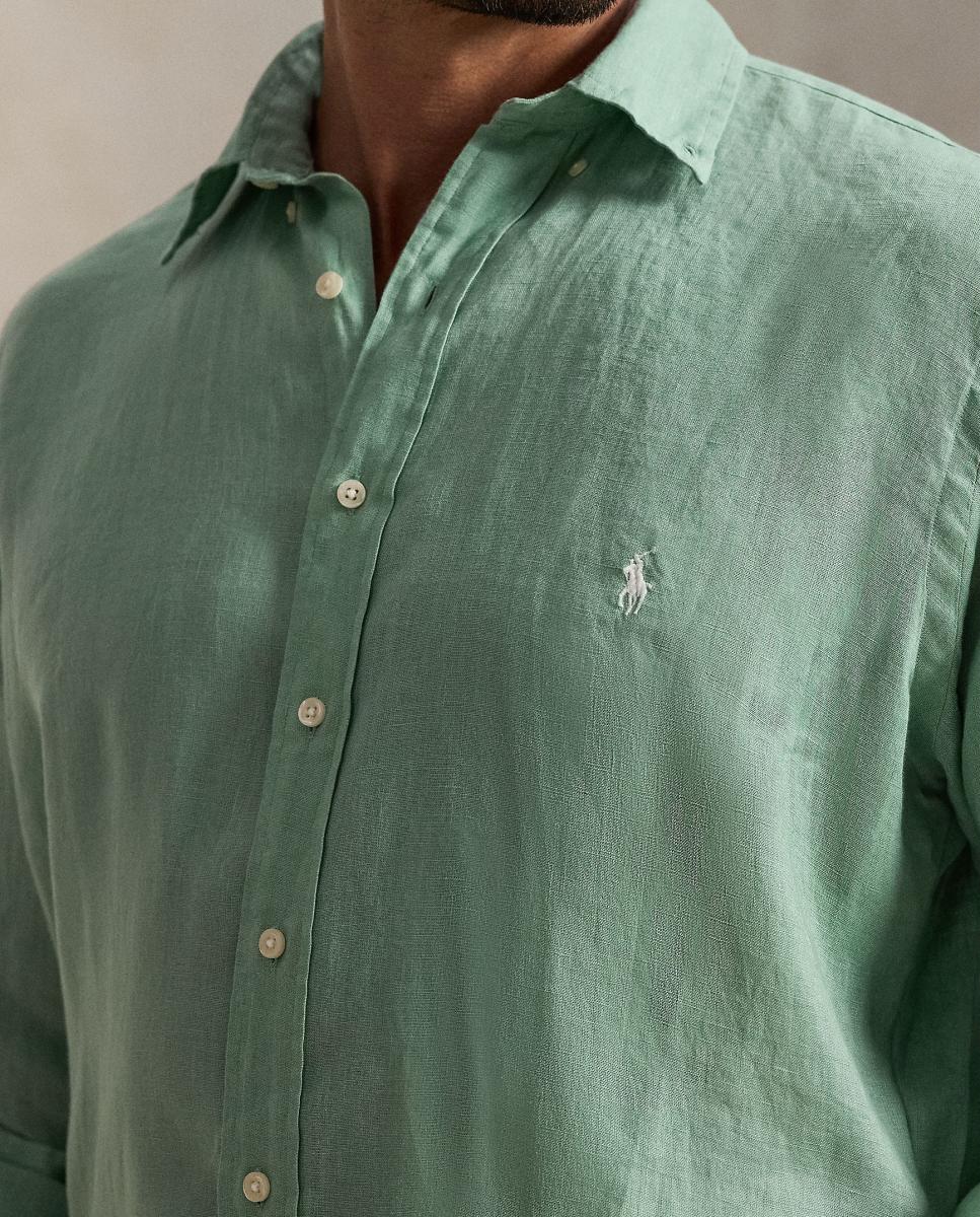 Camisa de Linho Classic Fit Tamanhos Grandes Verde-menta-4