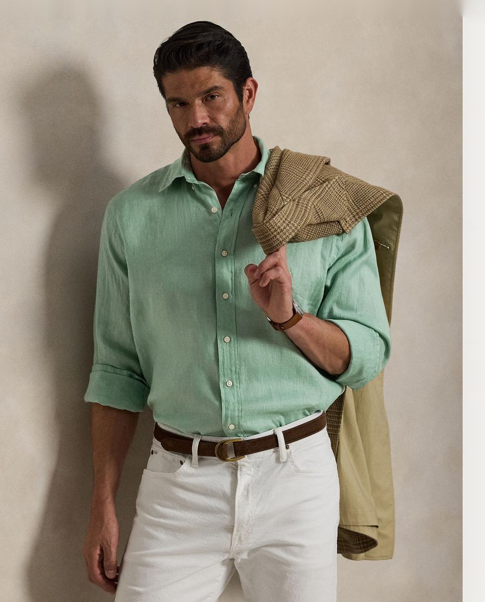 Camisa de Linho Classic Fit Tamanhos Grandes Verde-menta-5