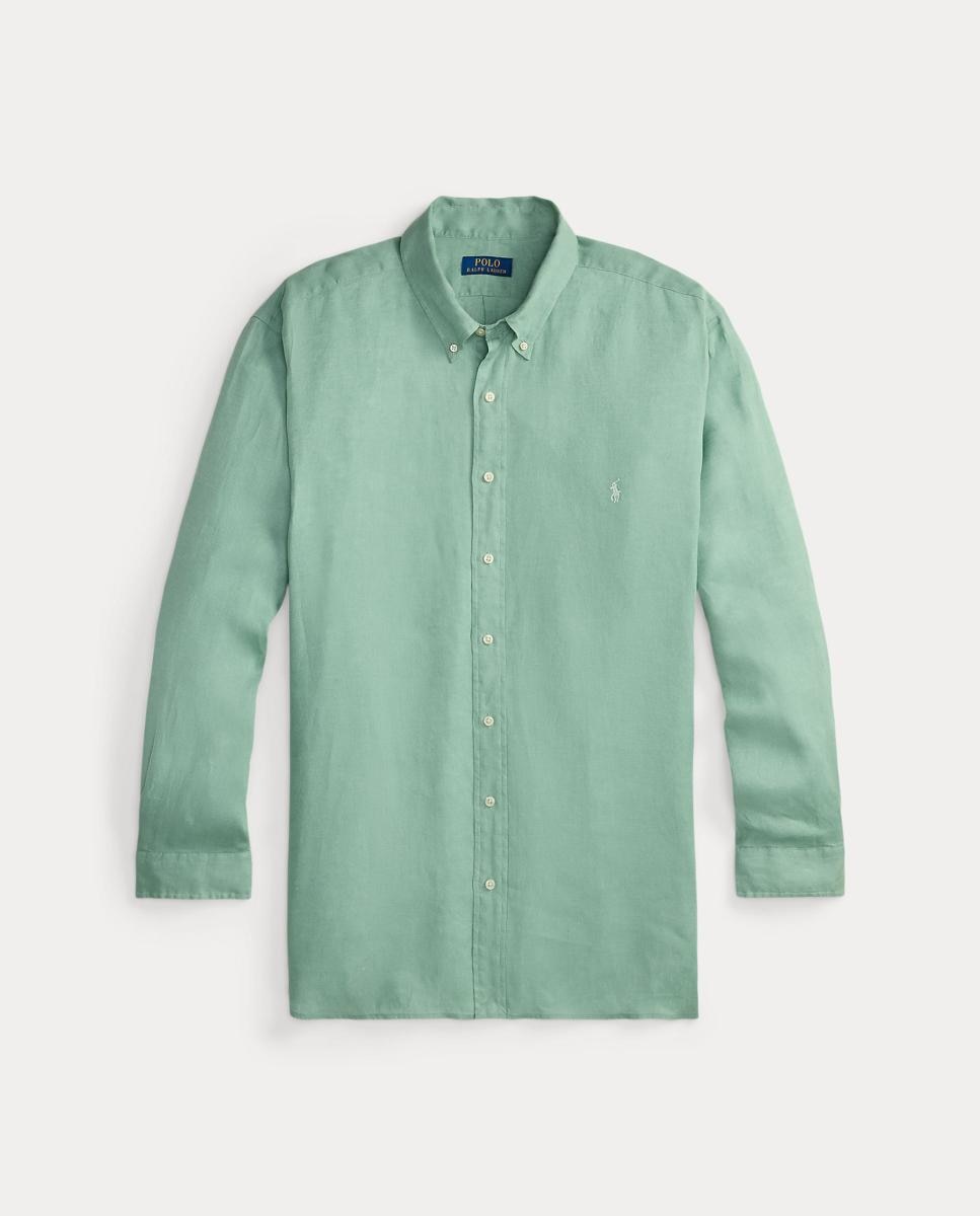 Camisa de Linho Classic Fit Tamanhos Grandes Verde-menta-6