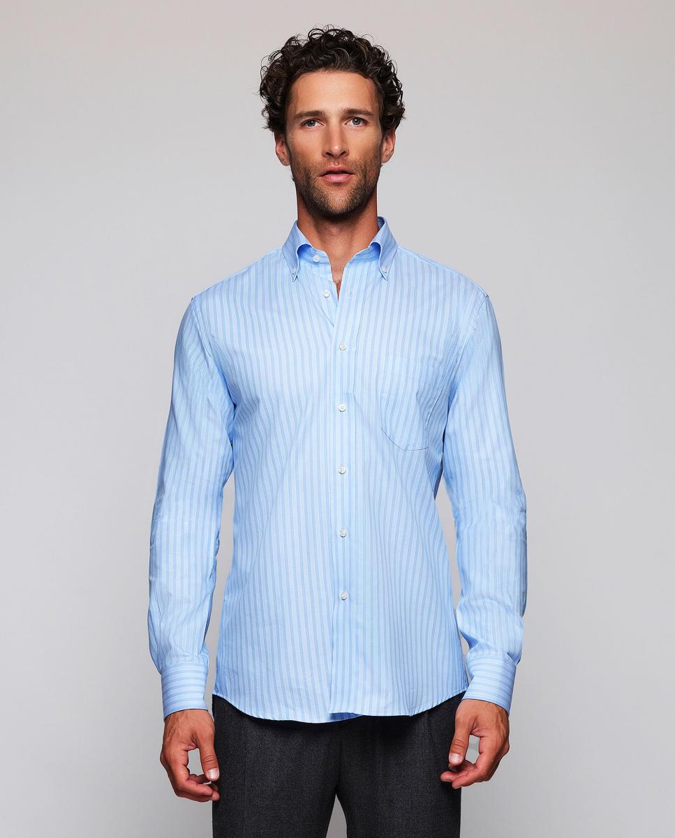 Camisa casual de hombre manga larga rayas Tallas Grandes - Mirto - Azul claro Azul claro-1
