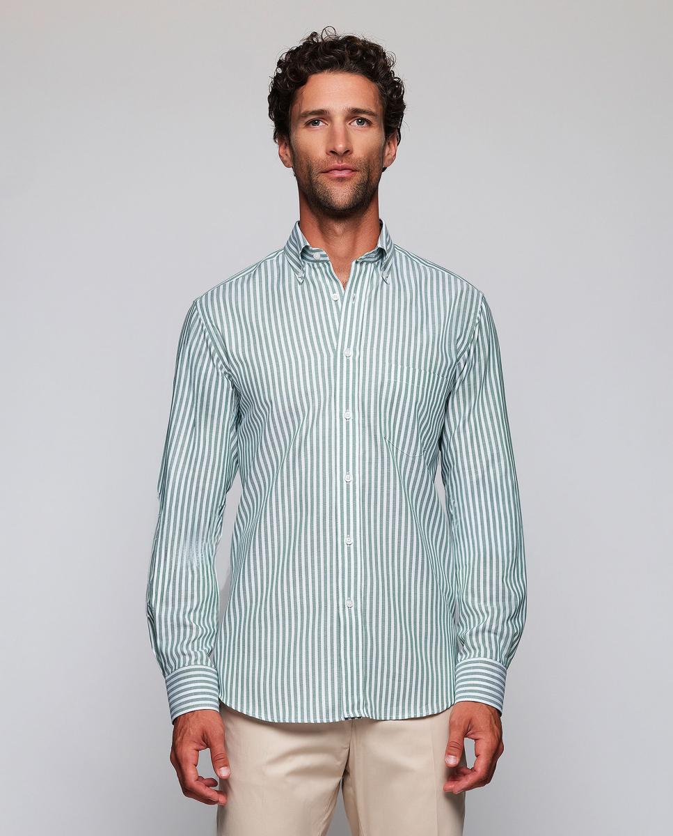 Camisa casual de hombre rayas cuello con botones Tallas Grandes - Mirto - Verde Verde-1