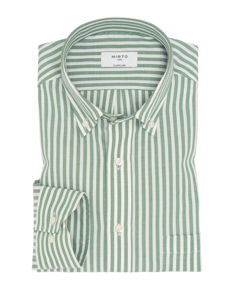 Camisa casual de hombre rayas cuello con botones Tallas Grandes - Mirto - Verde Verde-3