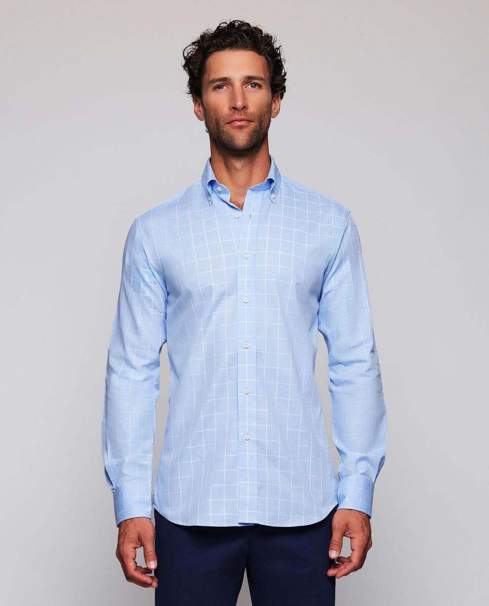 Imagen 0 de Camisa casual de hombre manga larga cuadros Tallas Grandes Azul claro