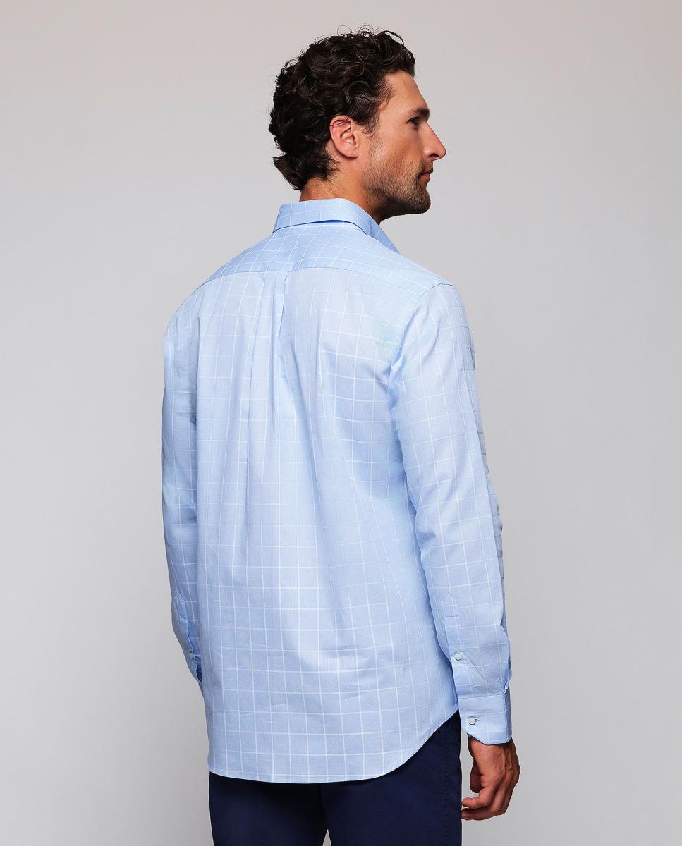 Camisa Casual aos Quadrados com Manga Comprida Tamanhos Grandes Azul-claro-2
