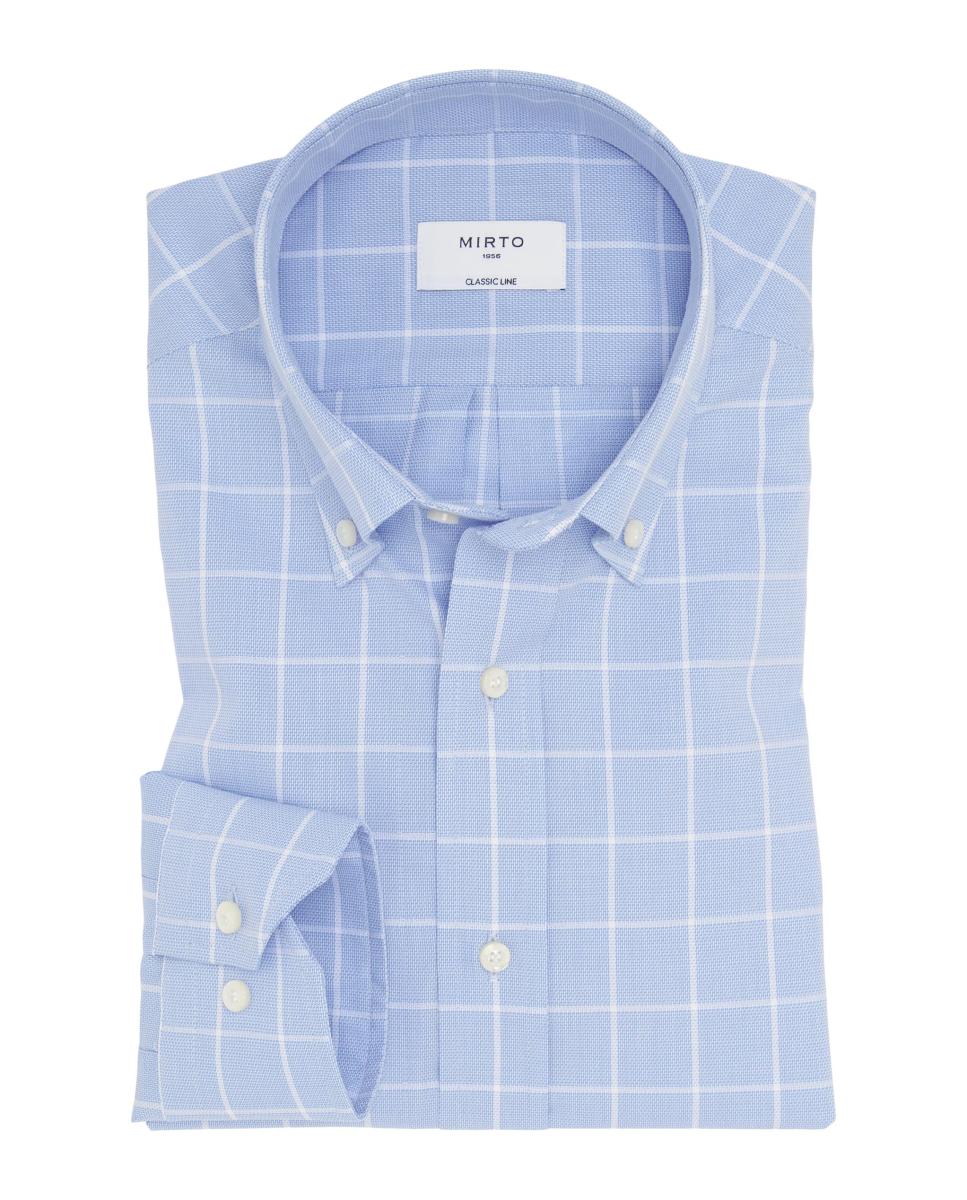Camisa Casual aos Quadrados com Manga Comprida Tamanhos Grandes Azul-claro-3