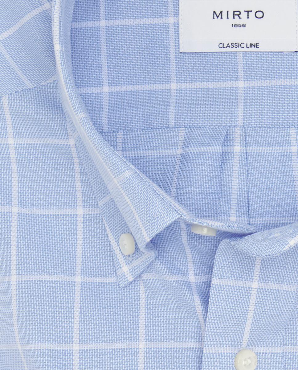 Camisa Casual aos Quadrados com Manga Comprida Tamanhos Grandes Azul-claro-4