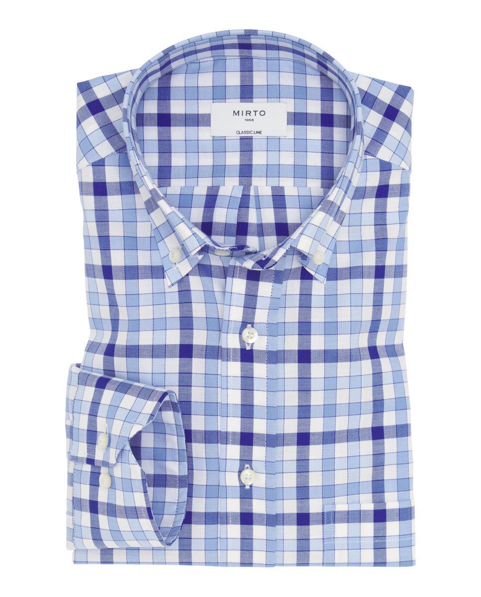 Camisa casual de hombre cuadros cuello con botones Tallas Grandes - Mirto - Azul Azul-2