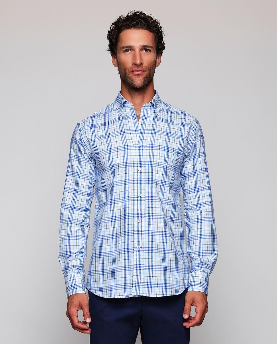 Camisa casual de hombre cuadros cuello con botones Tallas Grandes - Mirto - Azul Azul-1